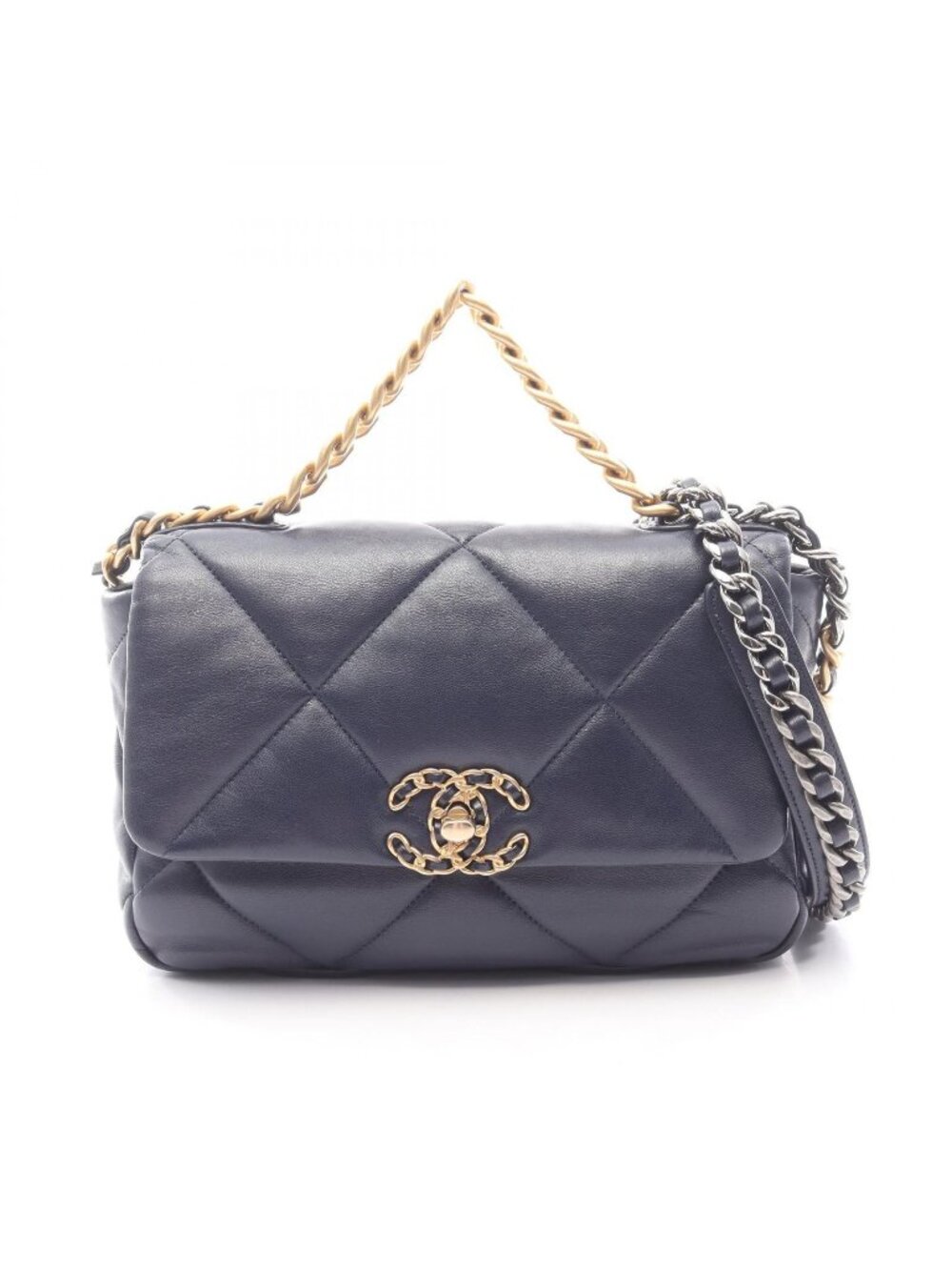 Chanel Shoulder Bag 19 D'isneuf Quilted 2-Way Navy Lambskin 19 Chain